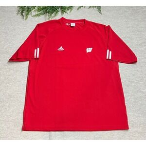 Badgers Sports Athletic Men's Short Sleeve Top WI GUC Adidas Size L 
B3